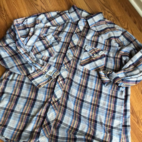 Tops - vintage pearl snap plaid western shirt 70s 80s
